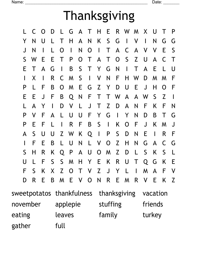 Thanksgiving Word Search