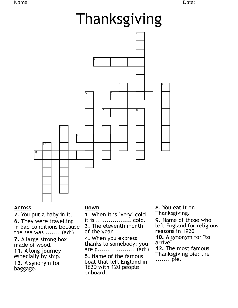 Thanksgiving Crossword