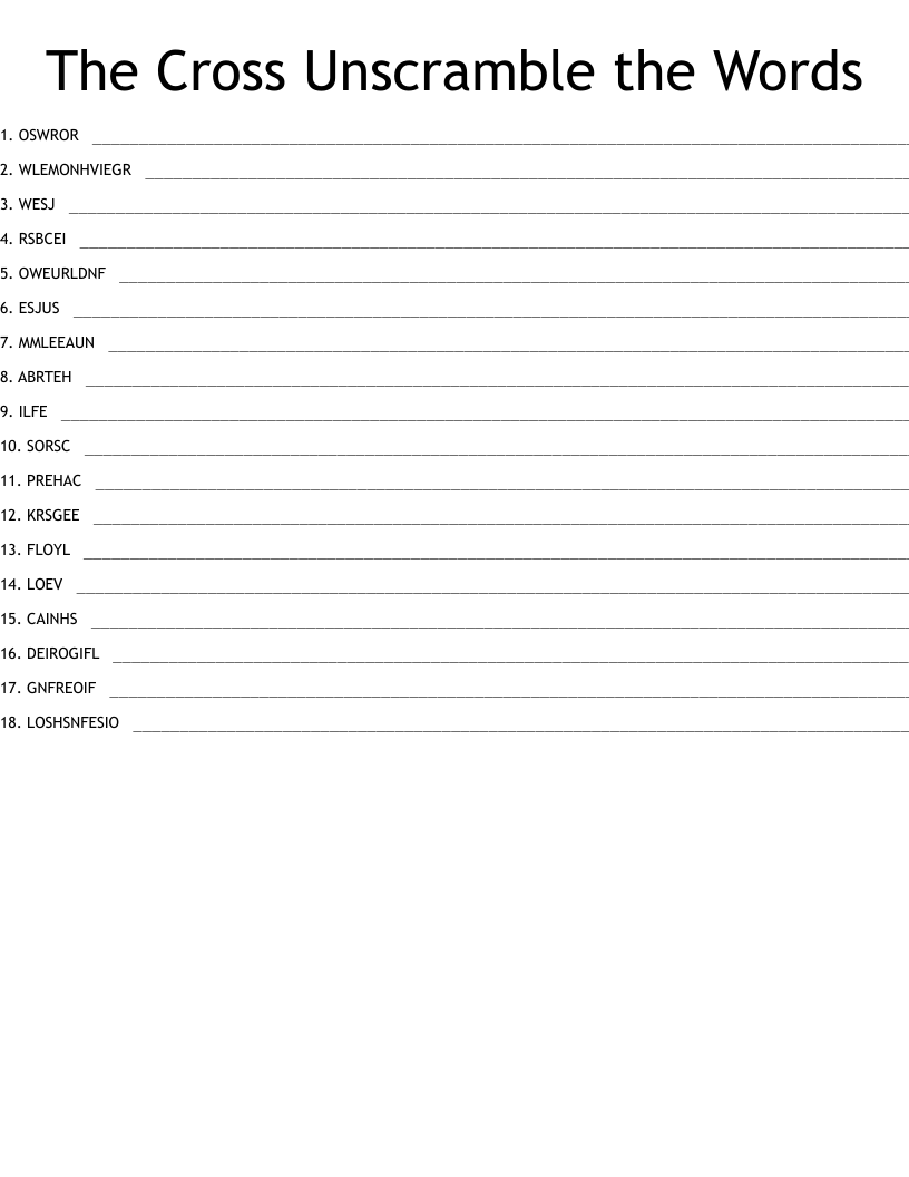 The Cross Unscramble the Words