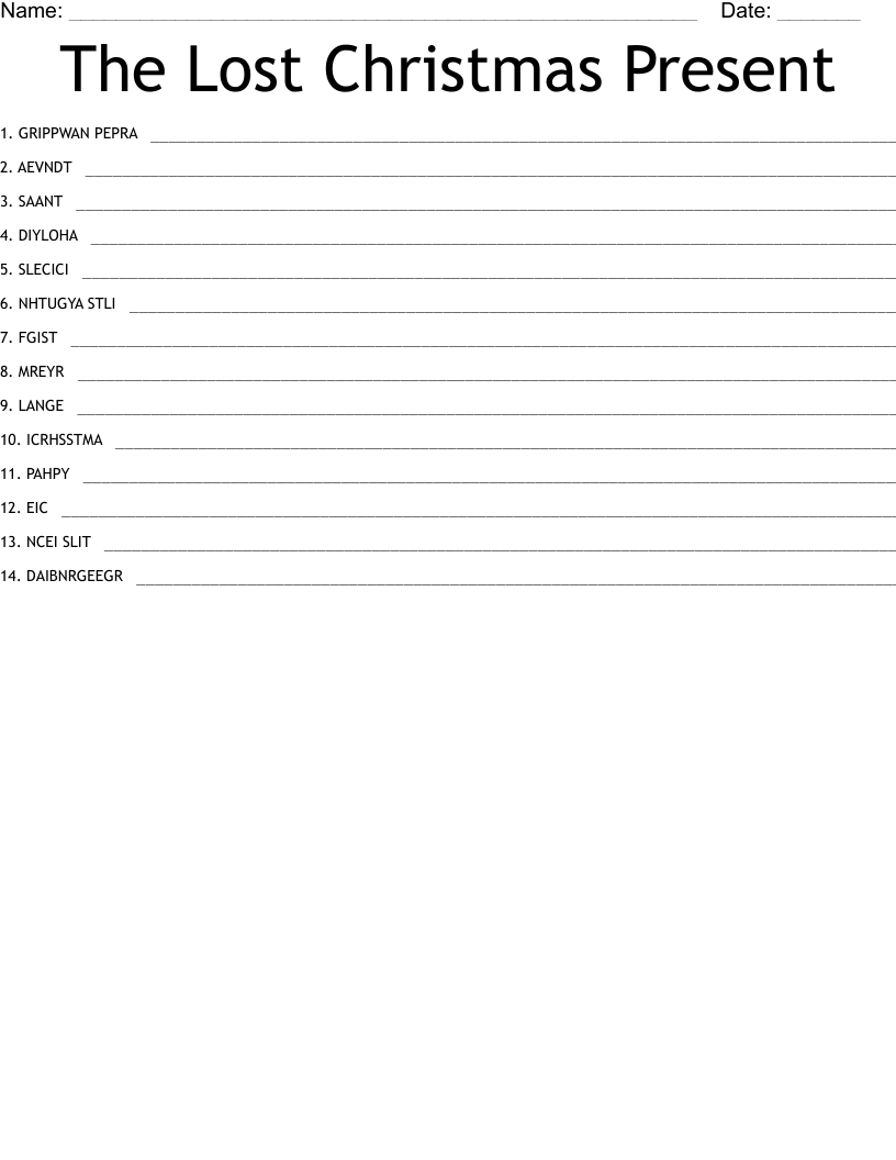 The Lost Christmas Present Word Scramble
