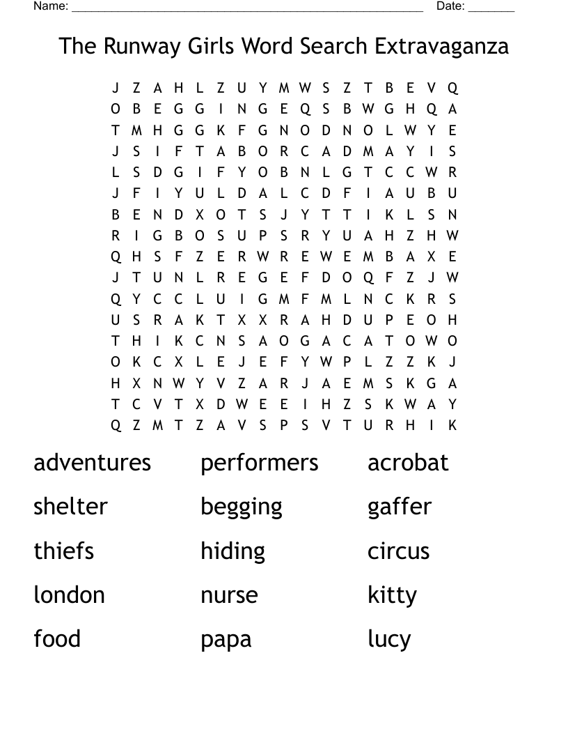 The Runway Girls Word Search Extravaganza
