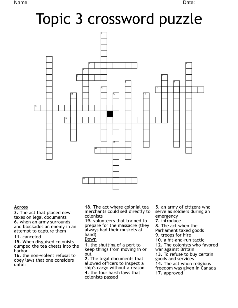 Topic 3 Crossword Puzzle WordMint