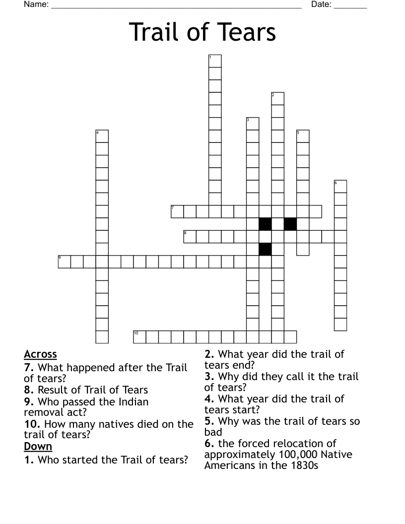Trail Of Tears Crossword WordMint