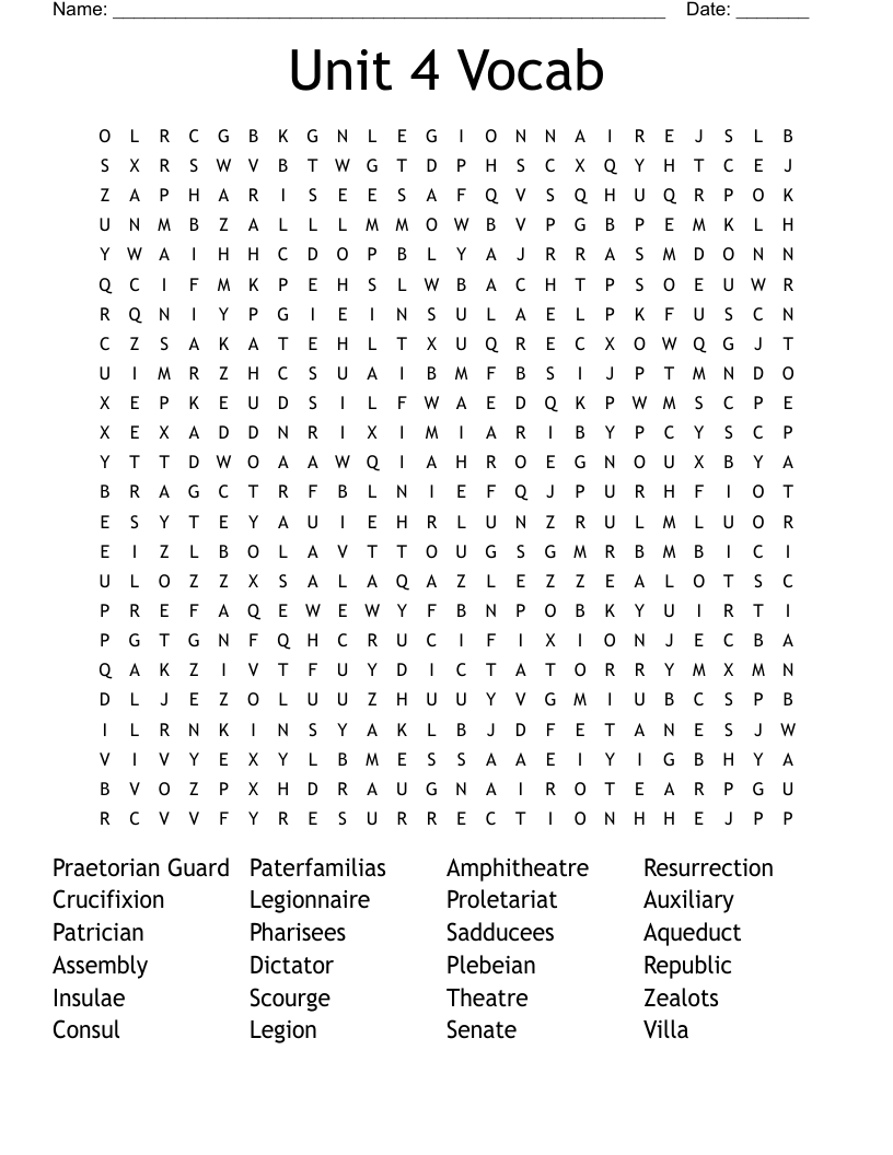Unit 4 Vocab Word Search