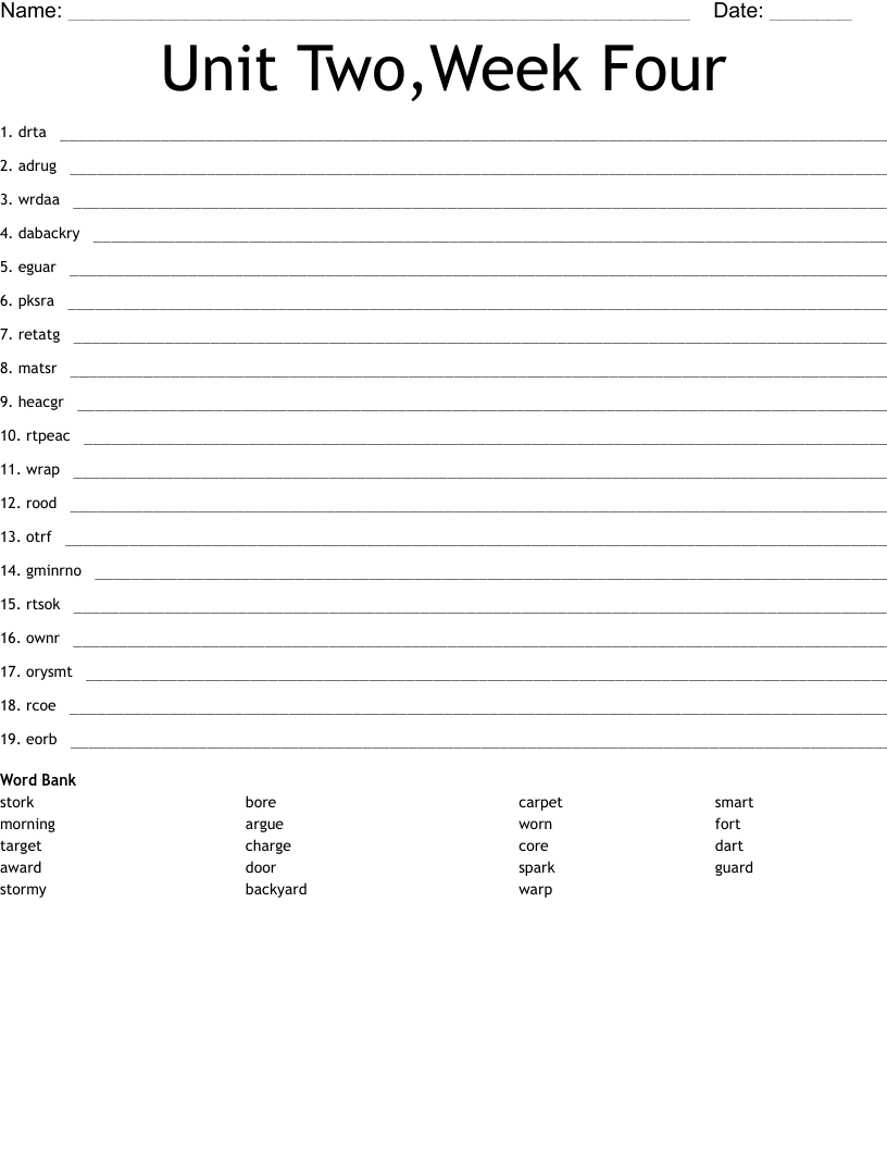 Unit Two,Week Four Word Scramble