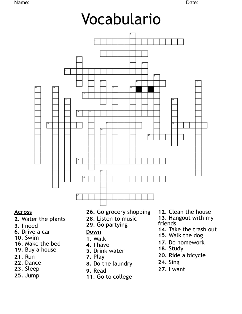 Vocabulario Crossword