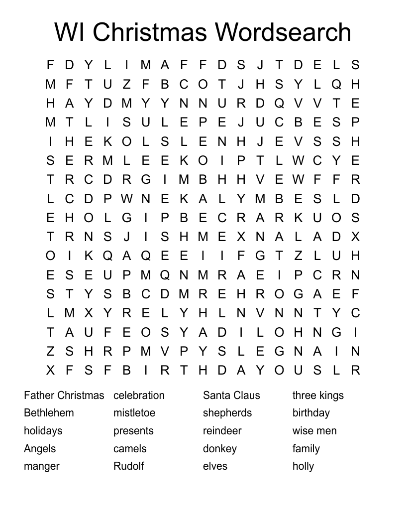 WI Christmas Wordsearch