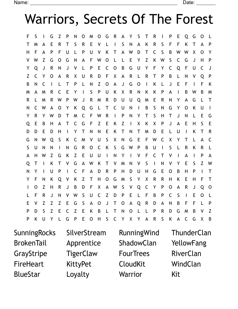 Warriors, Secrets Of The Forest Word Search