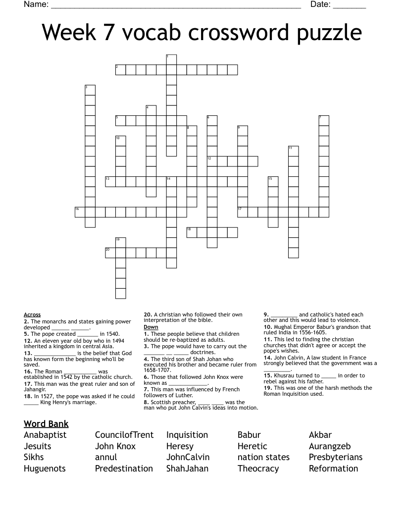 Week 7 vocab crossword puzzle