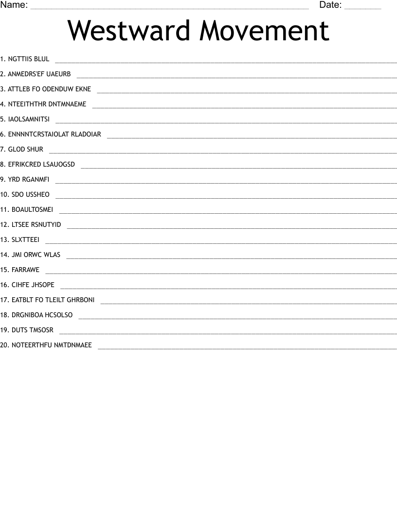 Westward Movement Word Scramble