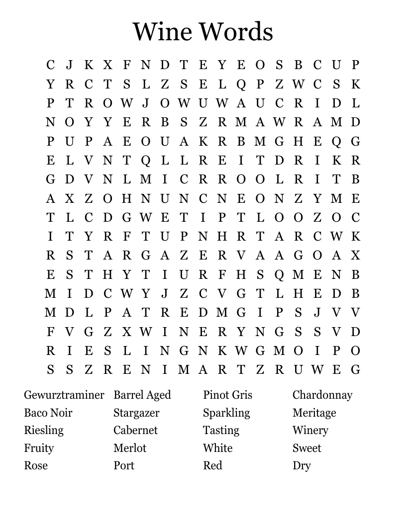 Wine Words Word Search WordMint