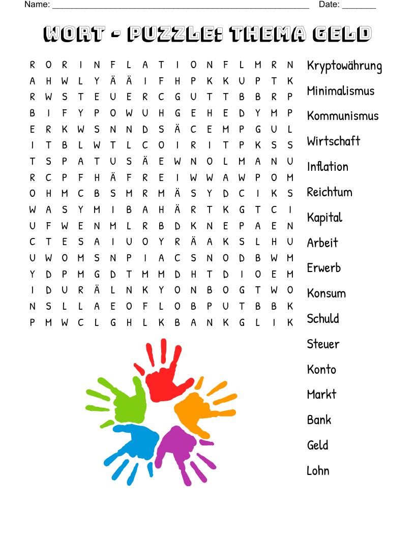 Wort - Puzzle: Thema Geld Word Search
