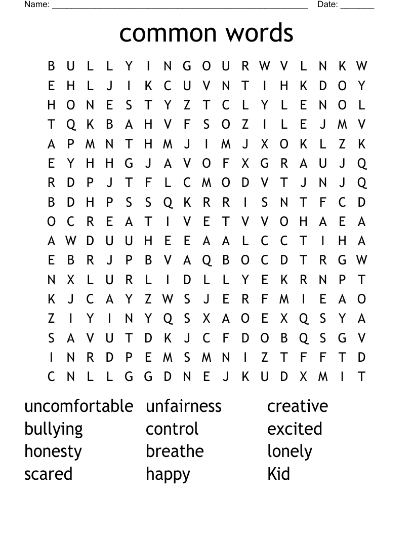 common words Word Search