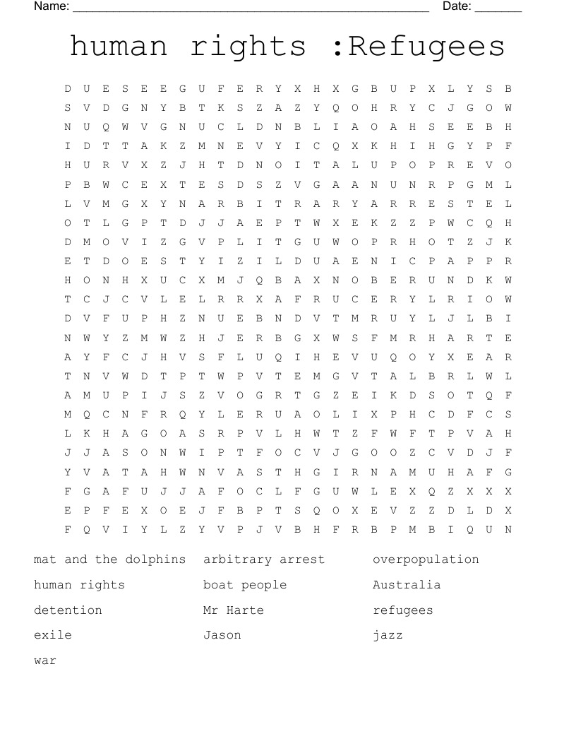 human rights :Refugees  Word Search