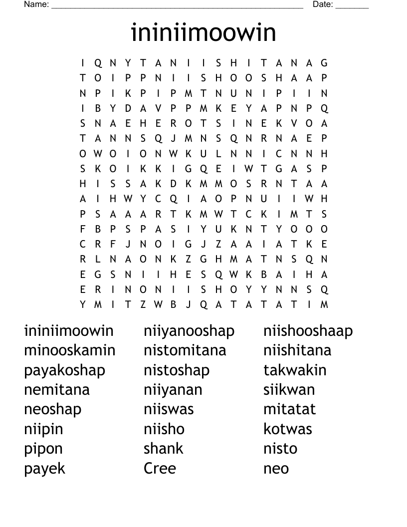 ininiimoowin Word Search