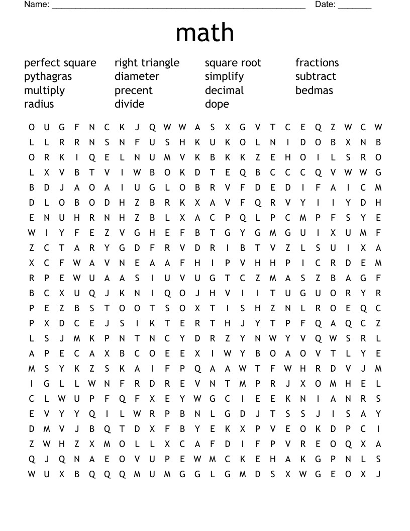 Math Word Search WordMint