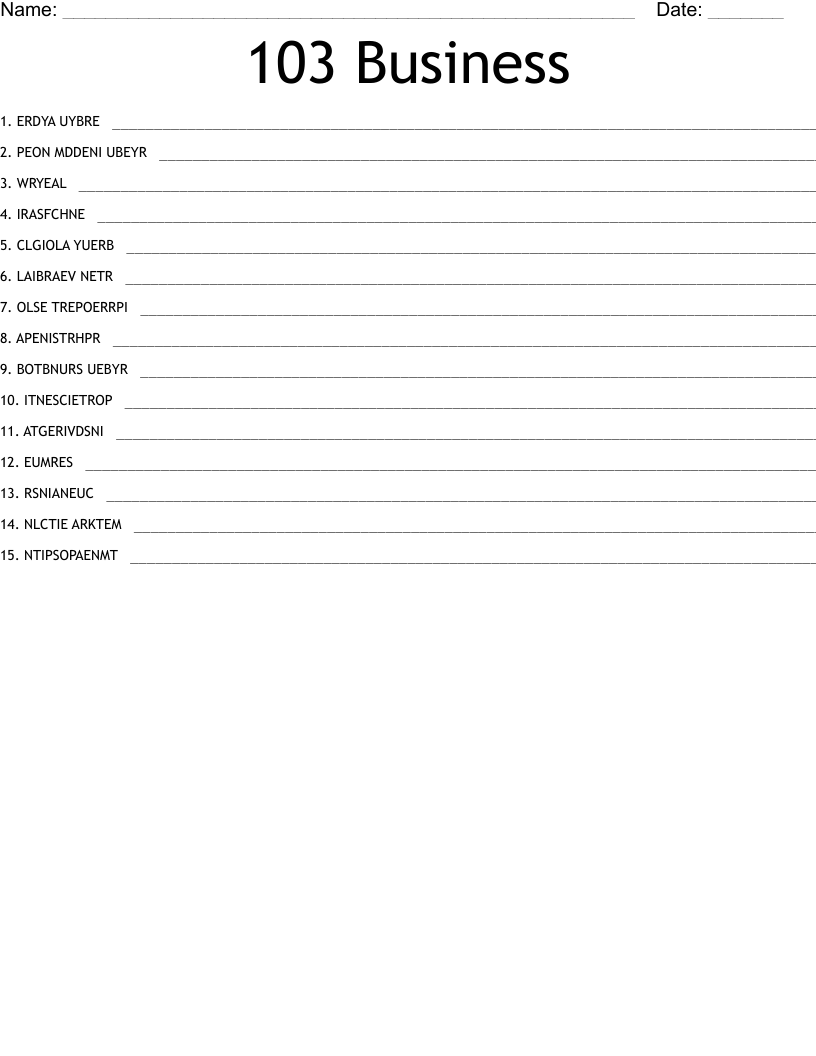 103 Business Word Scramble