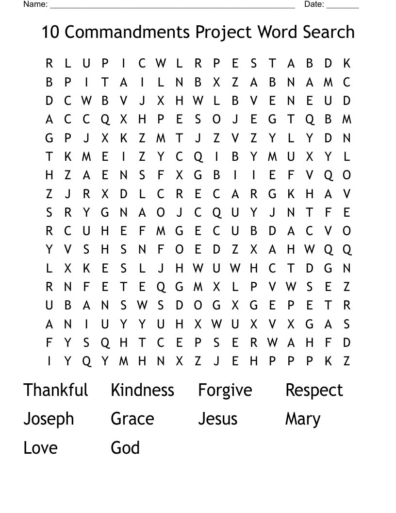 10 Commandments Project Word Search