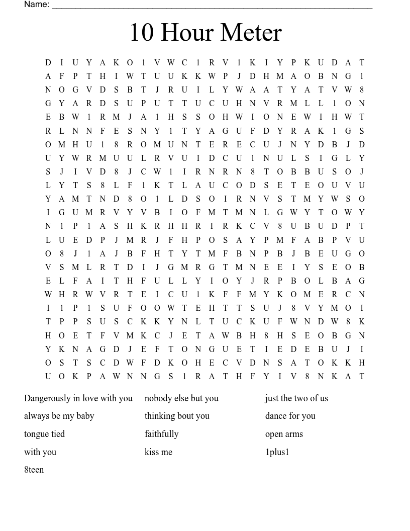 10 Hour Meter  Word Search