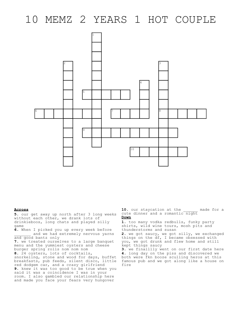 10 MEMZ 2 YEARS 1 HOT COUPLE Crossword