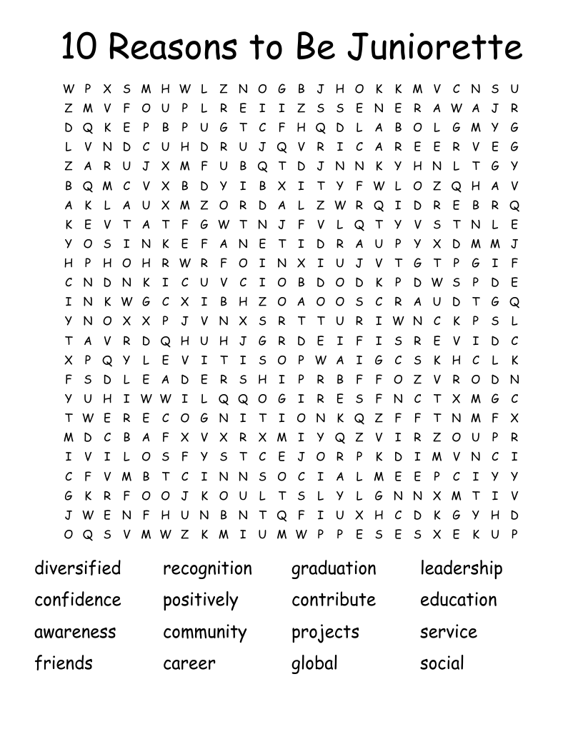 10 Reasons to Be Juniorette Word Search
