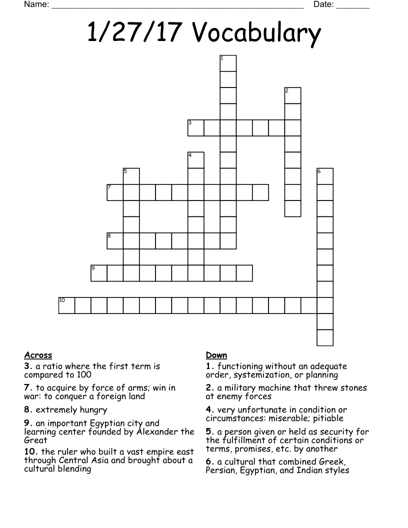 1/27/17 Vocabulary Crossword