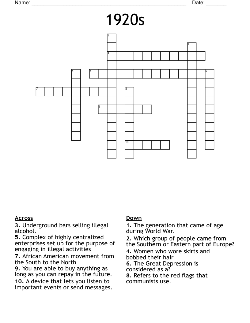 1920s Crossword WordMint