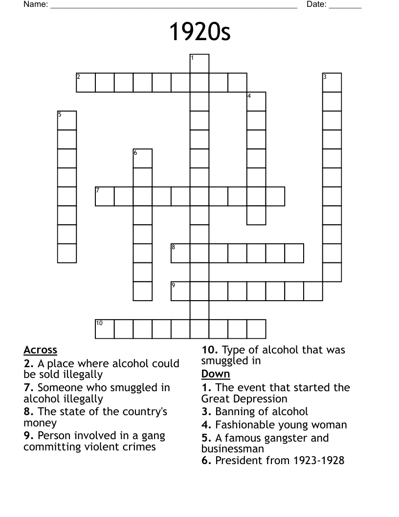 1920s Crossword WordMint