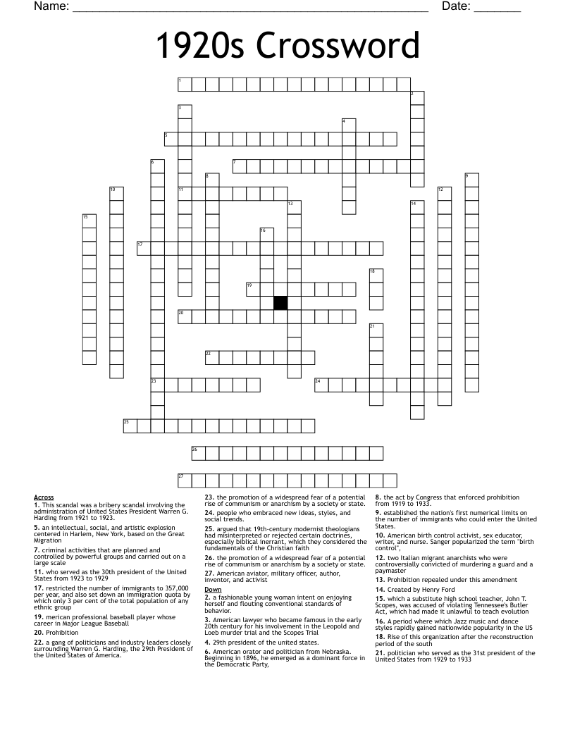 1920s Crossword WordMint