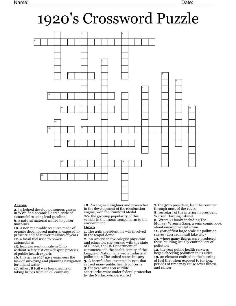 1920 s Crossword Puzzle WordMint