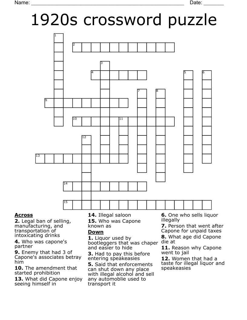 1920s Crossword Puzzle WordMint