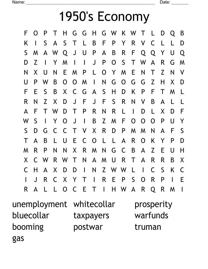 1950's Economy  Word Search
