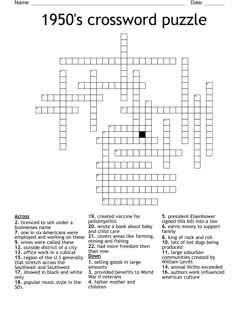 History 1950 s Word Search WordMint History 1950 s Word Search WordMint