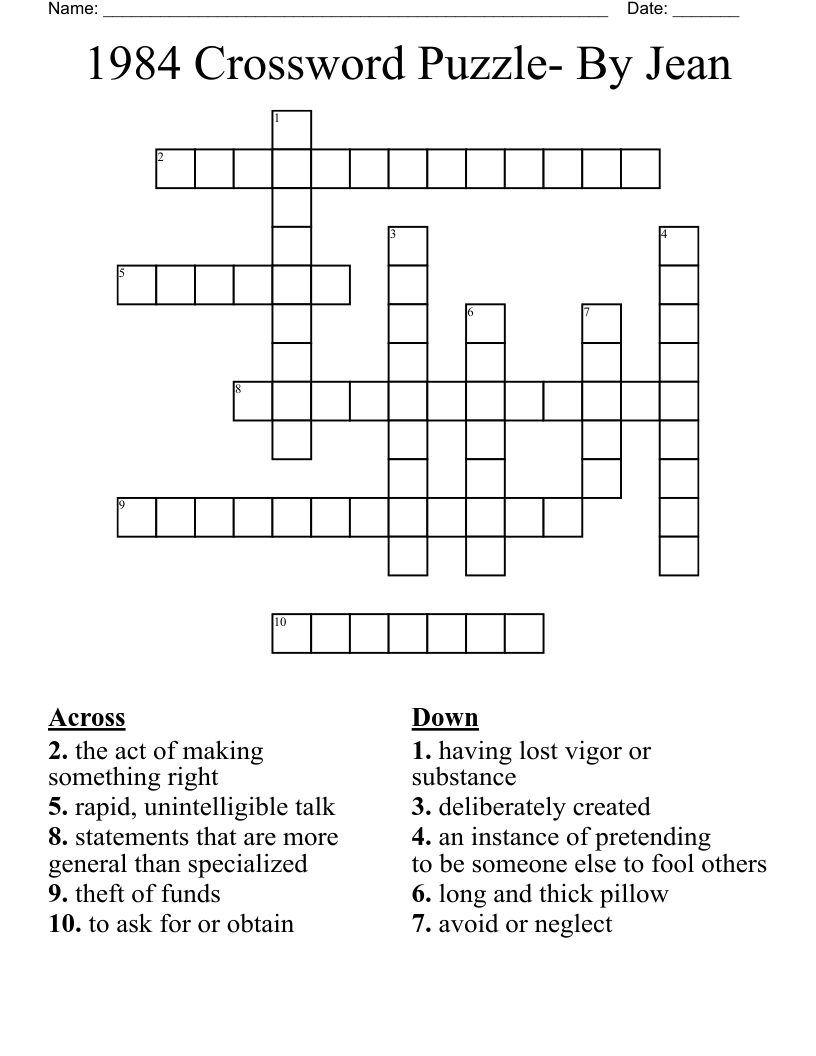 1984 Crossword Puzzle By Jean WordMint