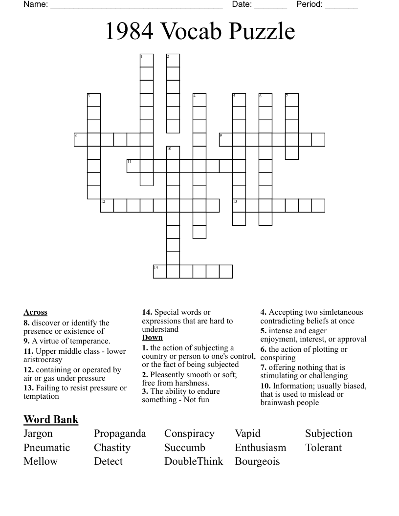 1984 Vocab Puzzle Crossword WordMint