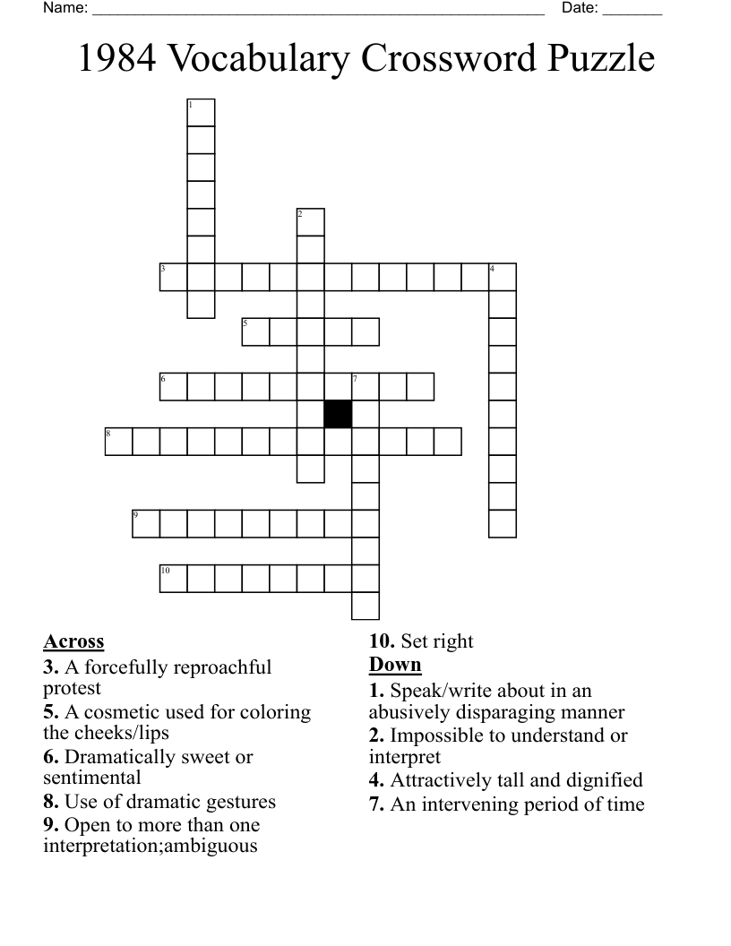 1984 Vocabulary Crossword Puzzle WordMint
