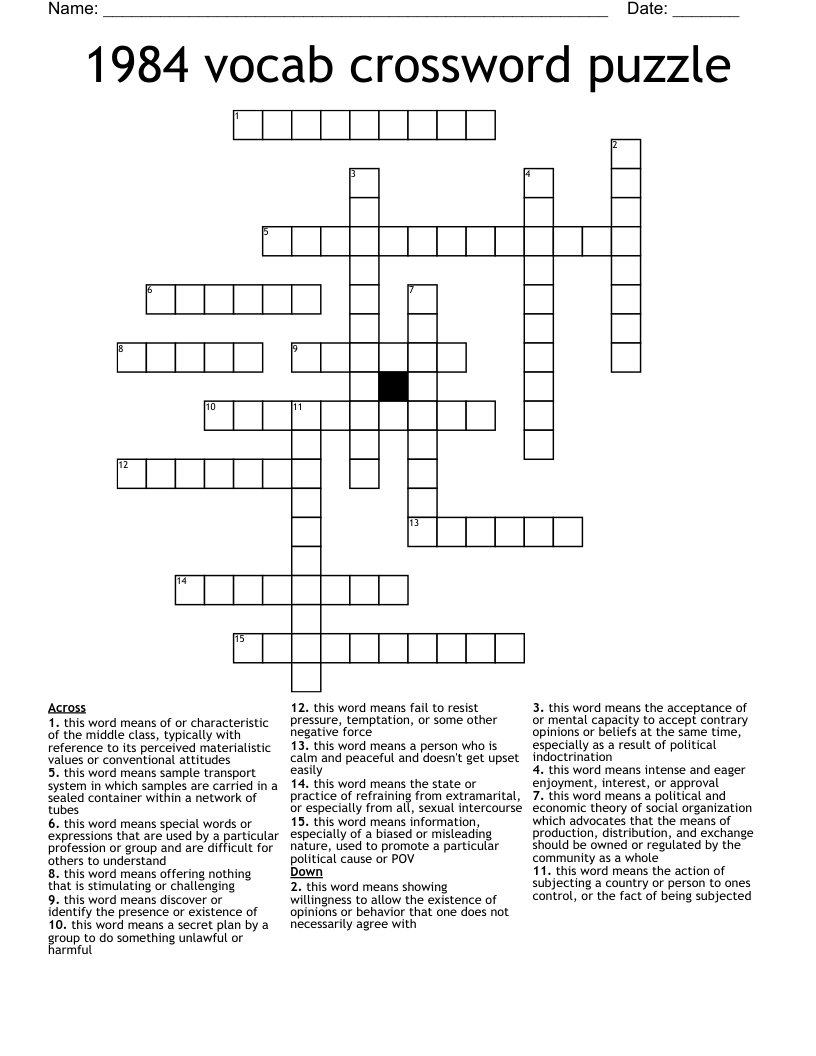 1984 Vocab Crossword Puzzle WordMint