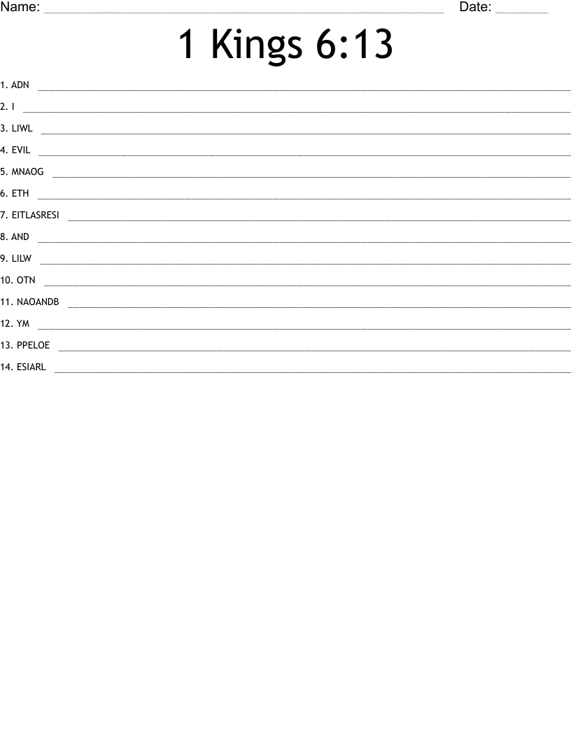 1 Kings 6:13 Word Scramble