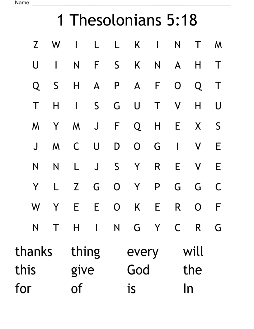 1 Thesolonians 5:18 Word Search - WordMint