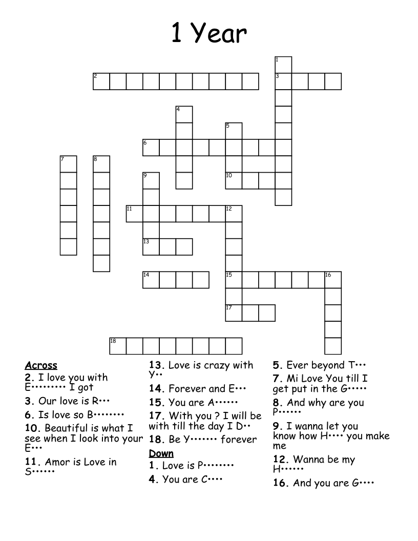 1 Year Crossword
