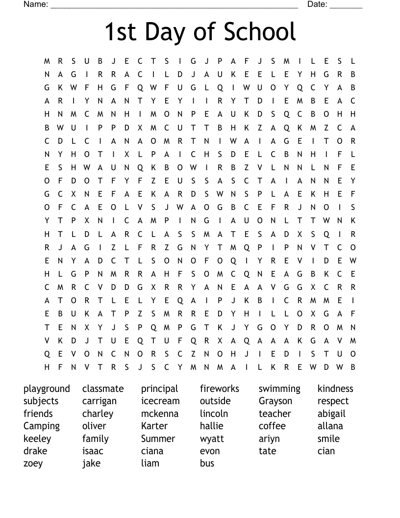 1st Day of School Word Search