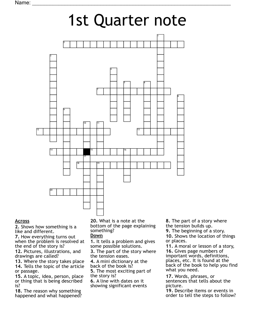 1st Quarter note Crossword