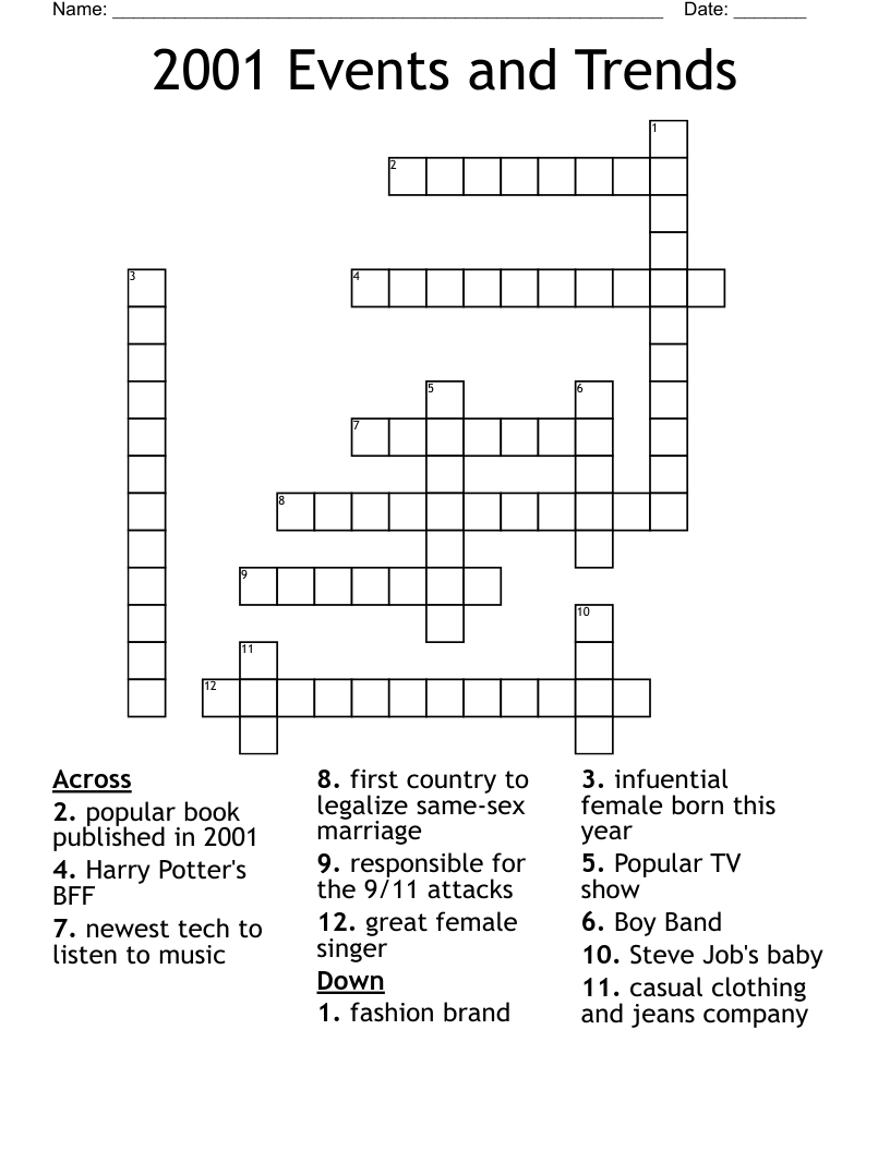 2001 Events and Trends Crossword