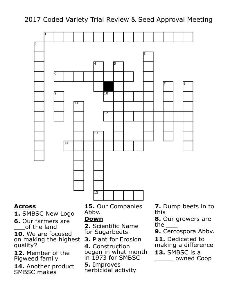2017 Coded Variety Trial Review & Seed Approval Meeting Crossword