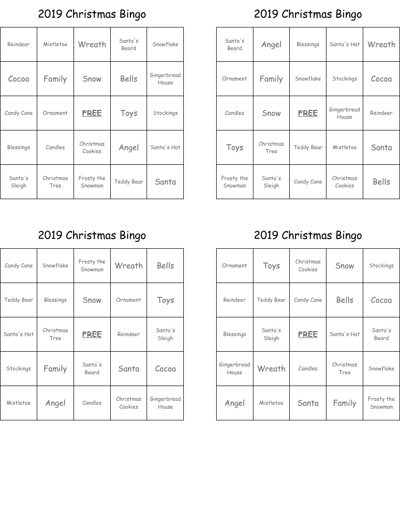 2019 Christmas Bingo