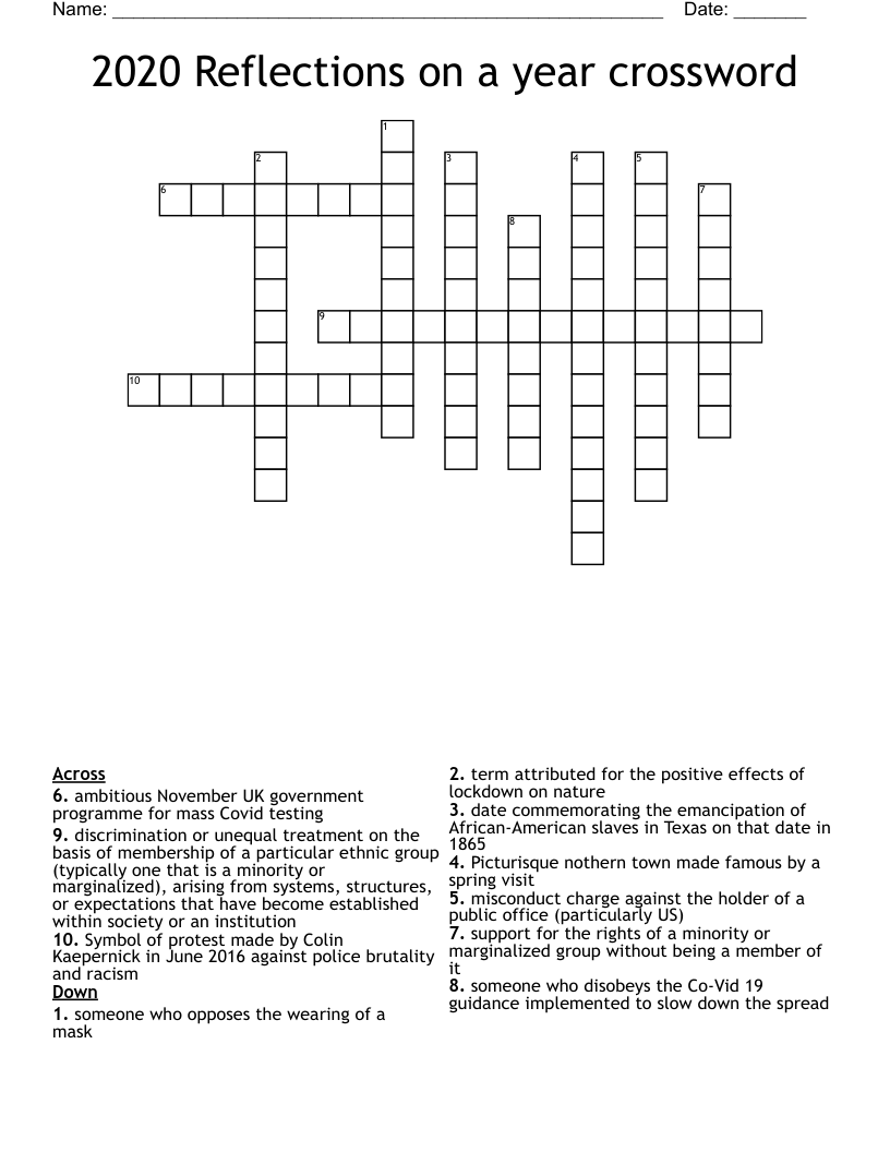2020 Reflections on a year crossword