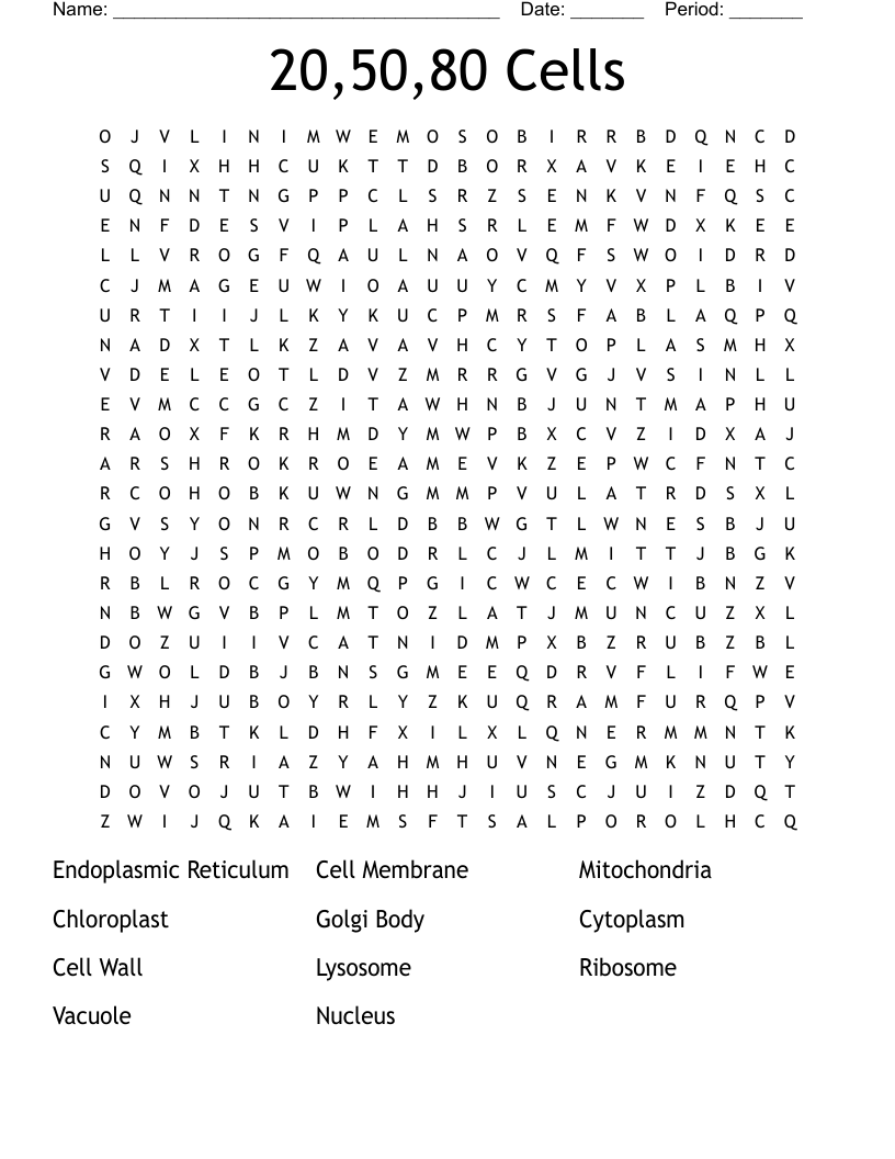 20,50,80 Cells Word Search