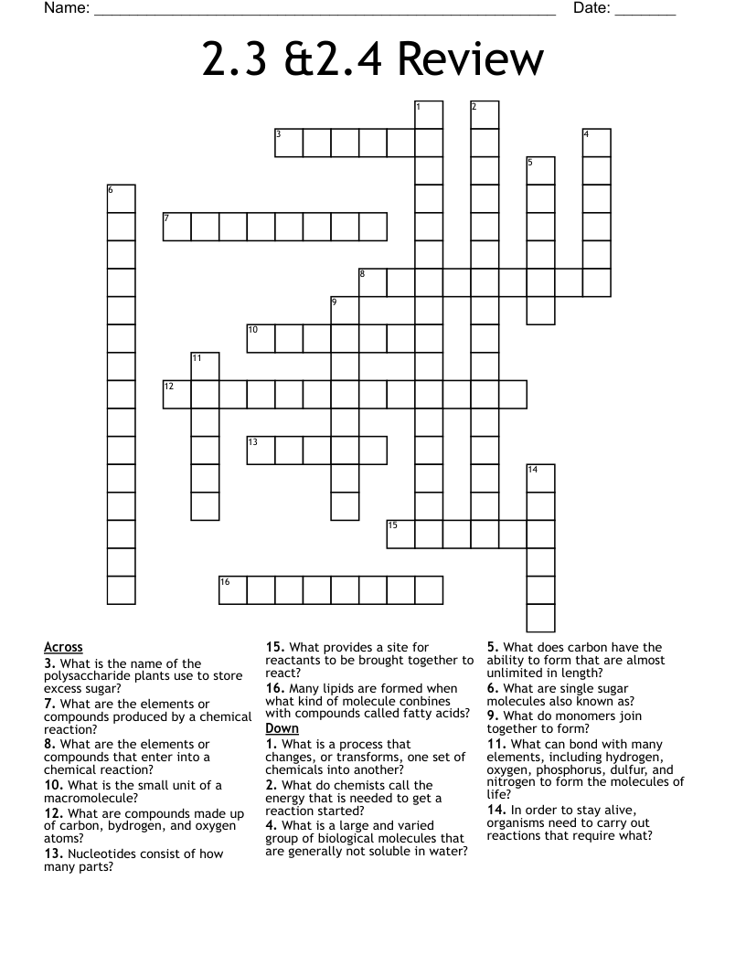 2.3 &2.4 Review Crossword