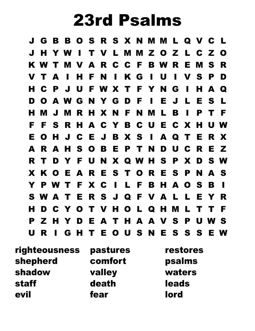 23rd Psalms Word Search WordMint