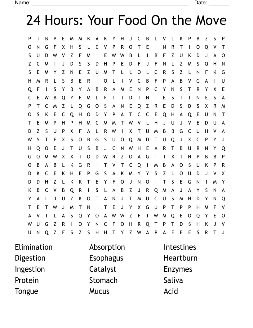 24 Hours: Your Food On the Move Word Search